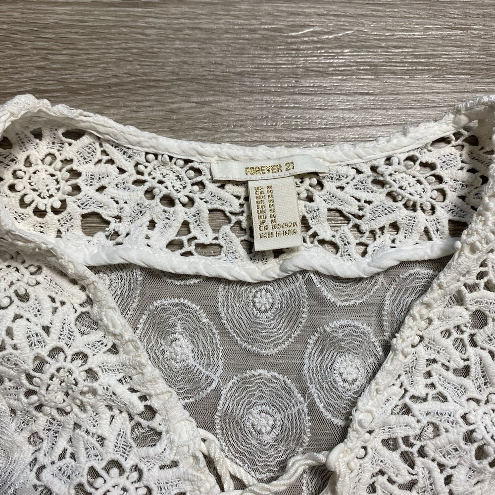 Forever 21 Sheer Lace Blouse Women's M White Flare Sleeve Angel Core Fairy Core - Picture 3 of 8
